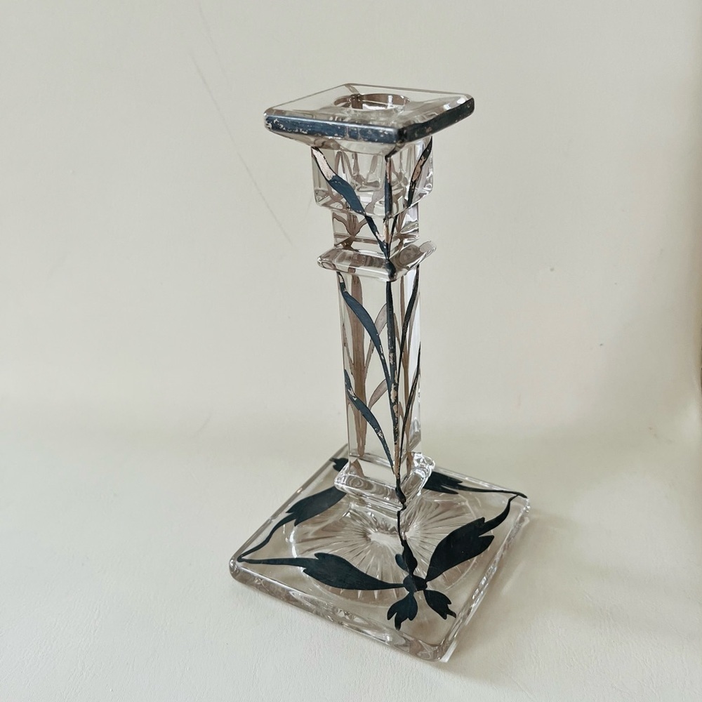 Elegant Glass Candle Holder with sterling silver overlay